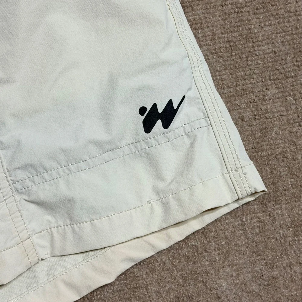 Without Walls Mens Nylon Hiking Shorts Cream Off White Belted Cargo Pockets Sz M